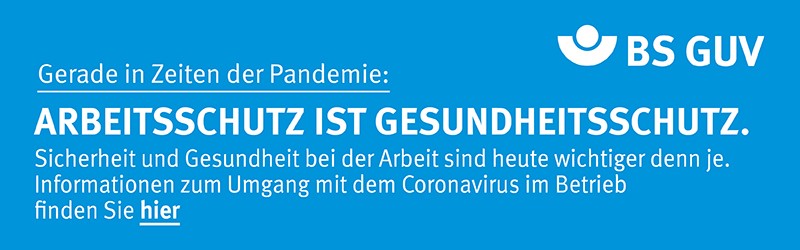 Blauer Banner mit Aufschrift Arbeitsschutz ist Gesundheitsschutz